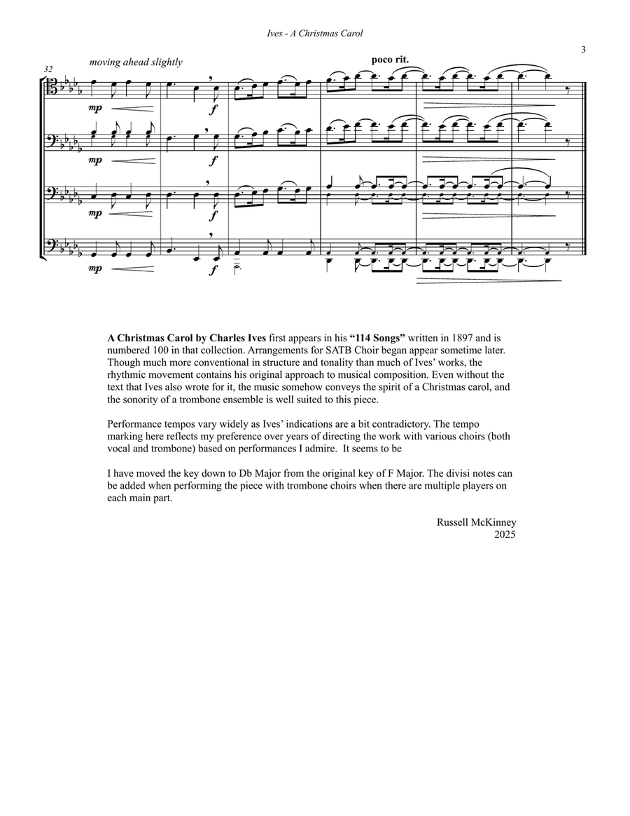 A Christmas Carol for Trombone Quartet Ensemble Trombone Quartet scores gallery preview page 3