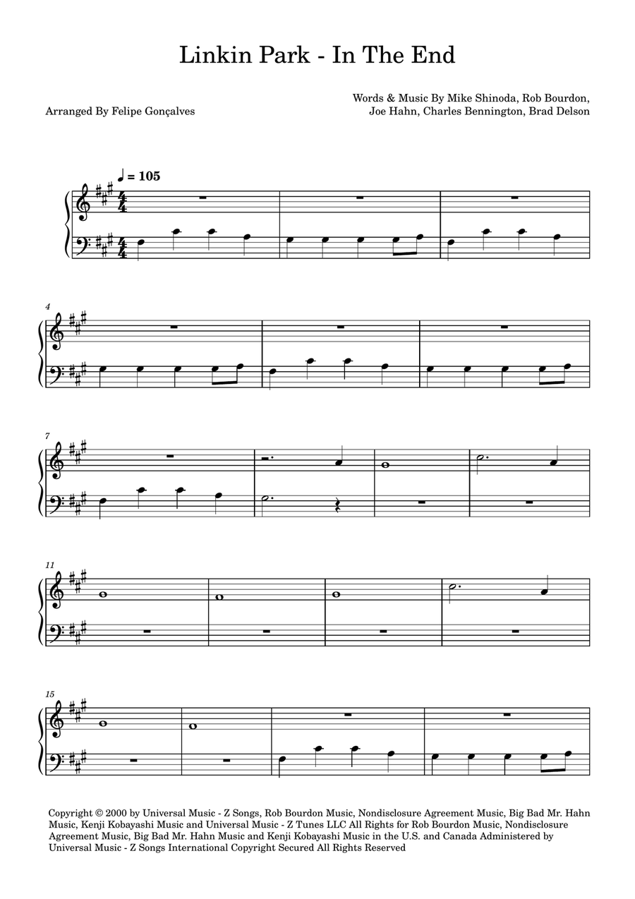 In The End In The End Easy Piano scores gallery preview page 1