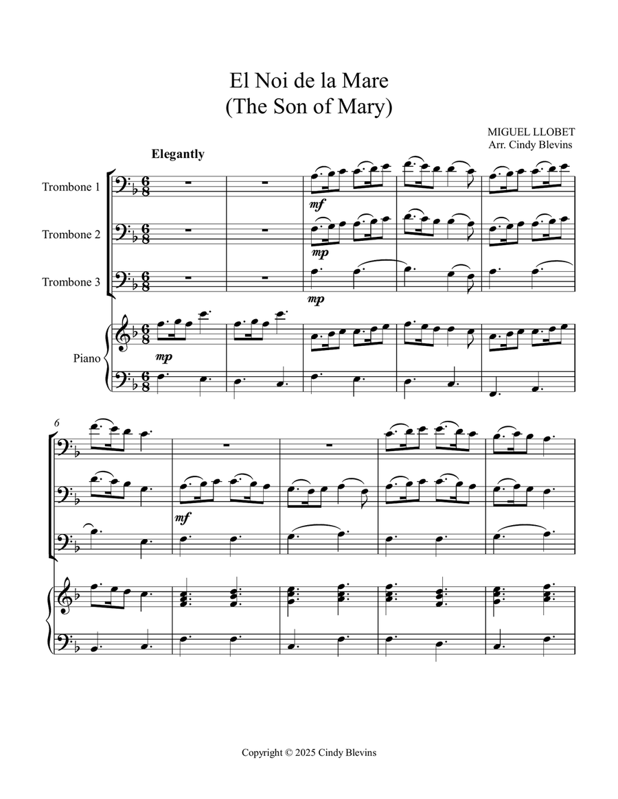 The Son of Mary, for Three Trombones and Piano Trombone Trio scores gallery preview page 2
