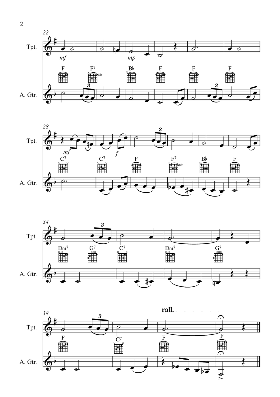 Amazing Grace for Trumpet and Guitar Duet Trumpet Duet scores gallery preview page 2