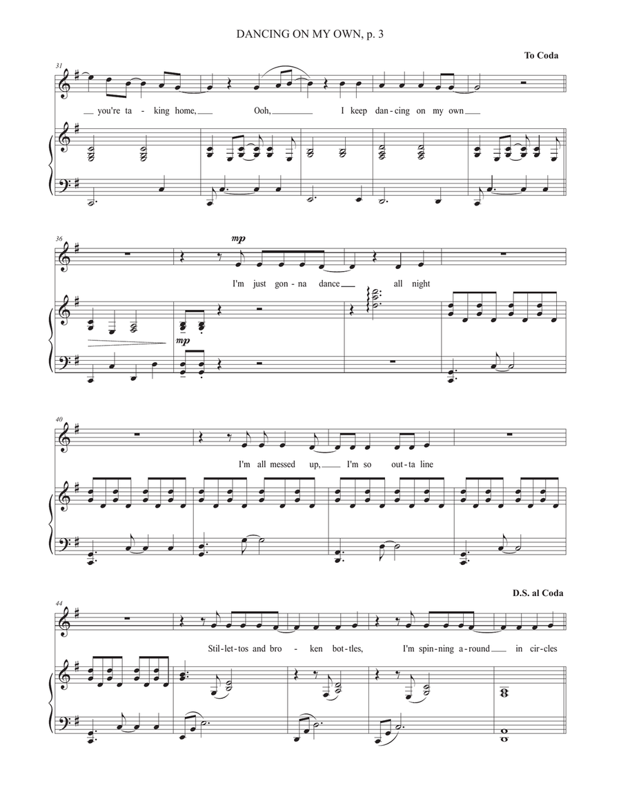 Dancing On My Own Dancing On My Own Piano, Vocal scores gallery preview page 3