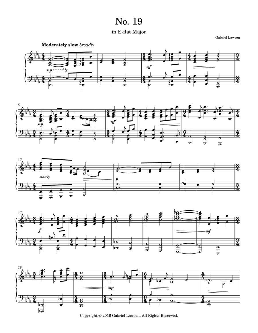 No. 19 in E-flat Major No. 19 in E-flat Major Piano Solo scores gallery preview page 1