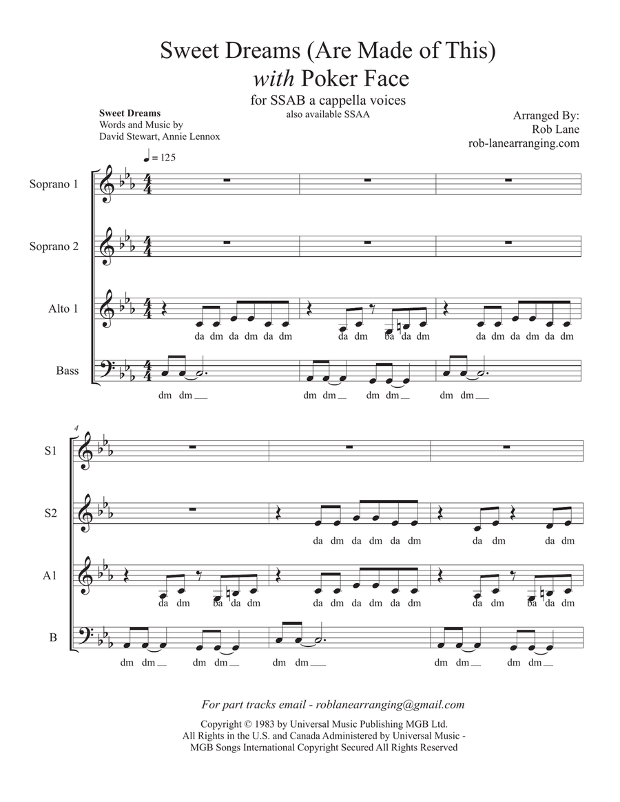 Medley: Sweet Dreams (Are Made Of This) with Poker Face 3-Part scores gallery preview page 1