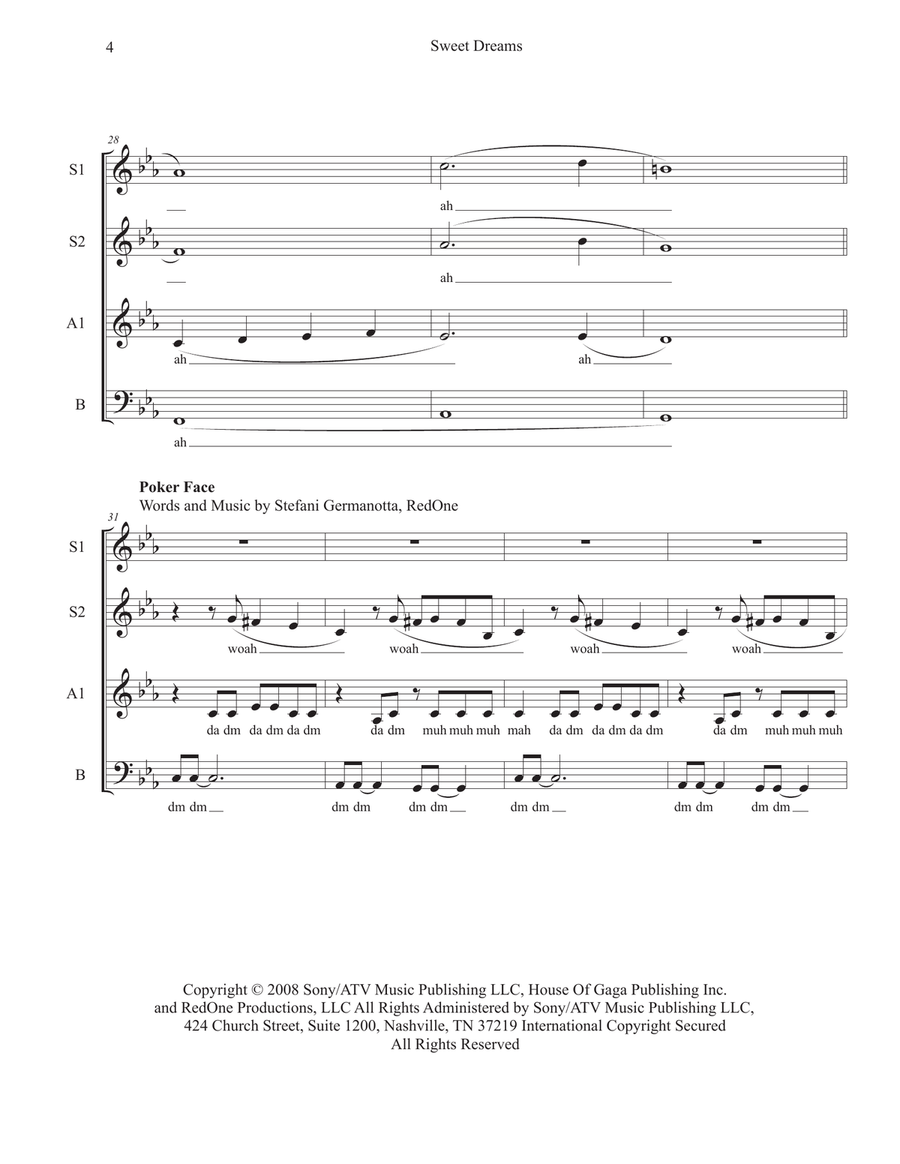 Medley: Sweet Dreams (Are Made Of This) with Poker Face 3-Part scores gallery preview page 4