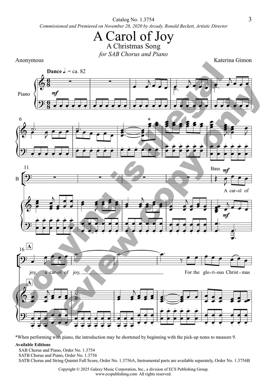 A Carol of Joy A Carol of Joy 3-Part scores gallery preview page 3