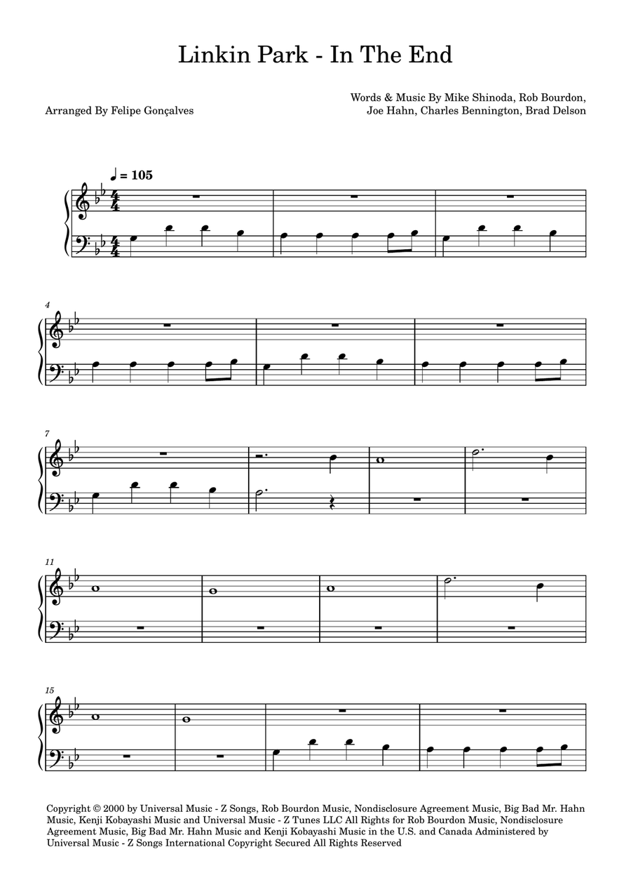 In The End In The End Easy Piano scores gallery preview page 1