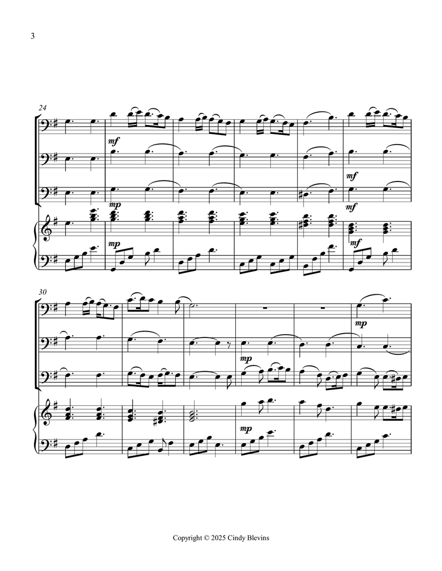 What Child Is This, for Three Trombones and Piano Trombone Trio scores gallery preview page 4