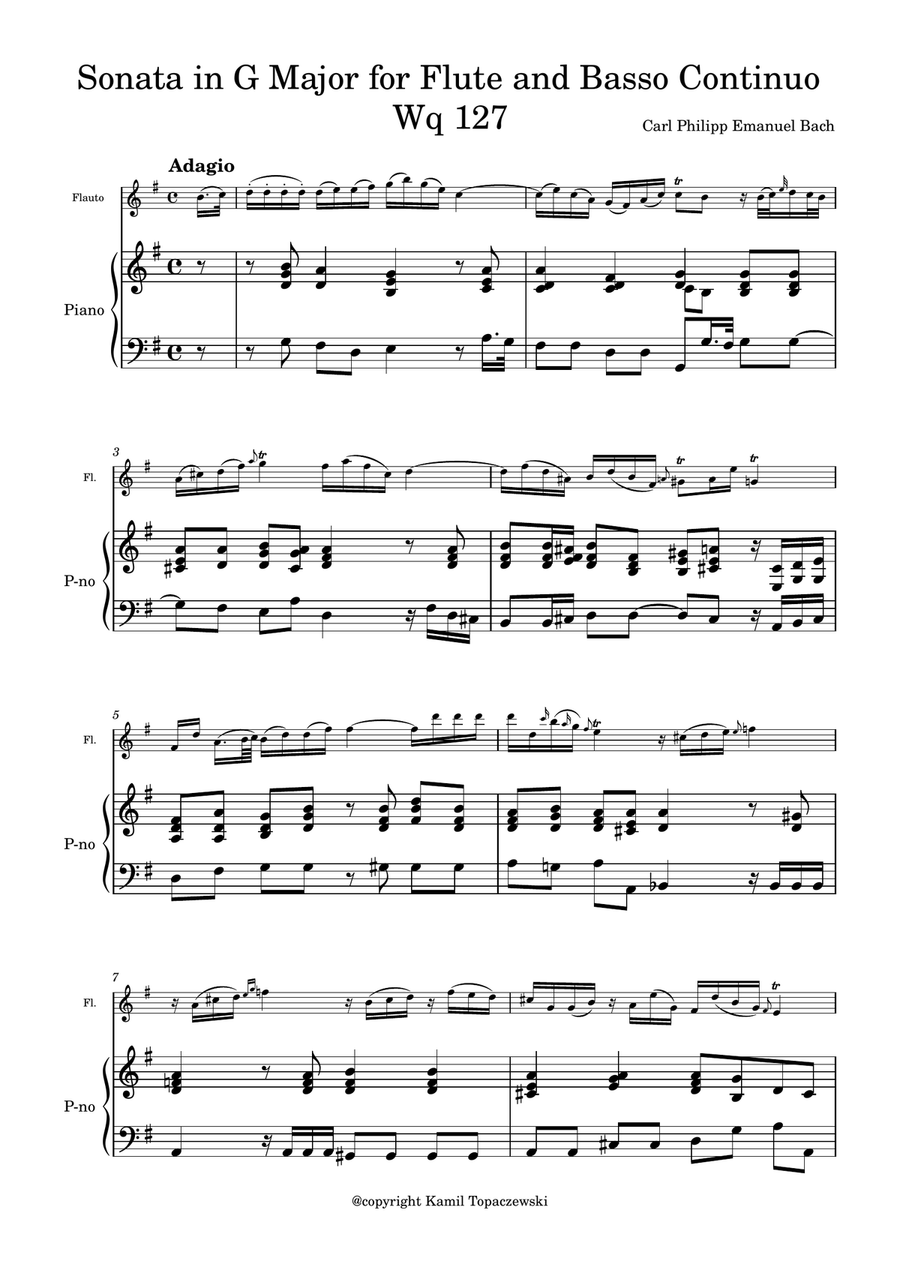 Flute sonata no.3 in G major Wq. 127 Flute Solo scores gallery preview page 1