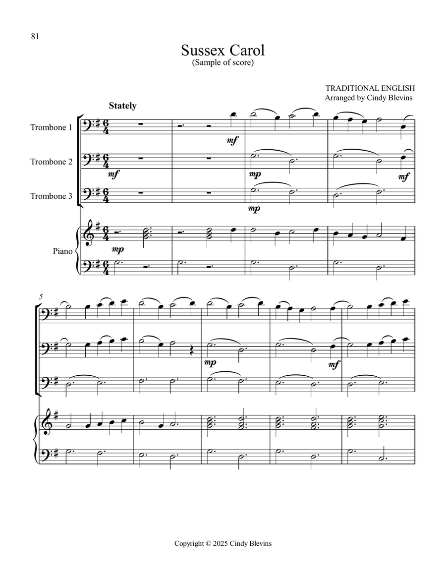 Three Trombones and Piano for Christmas, Book 2 (12 Arrangements) Trombone Trio scores gallery preview page 4