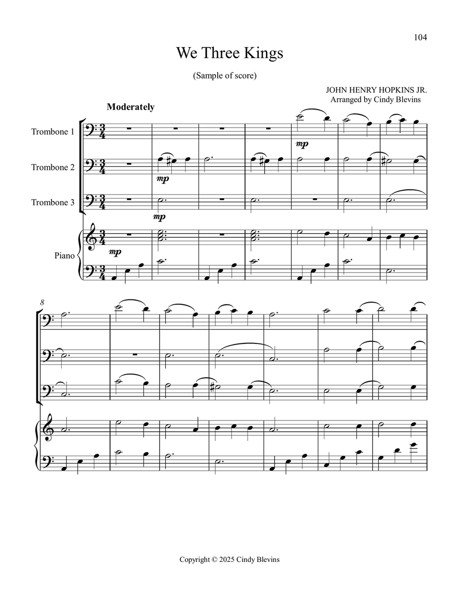Three Trombones and Piano for Christmas, Book 2 (12 Arrangements) Trombone Trio scores gallery preview page 5