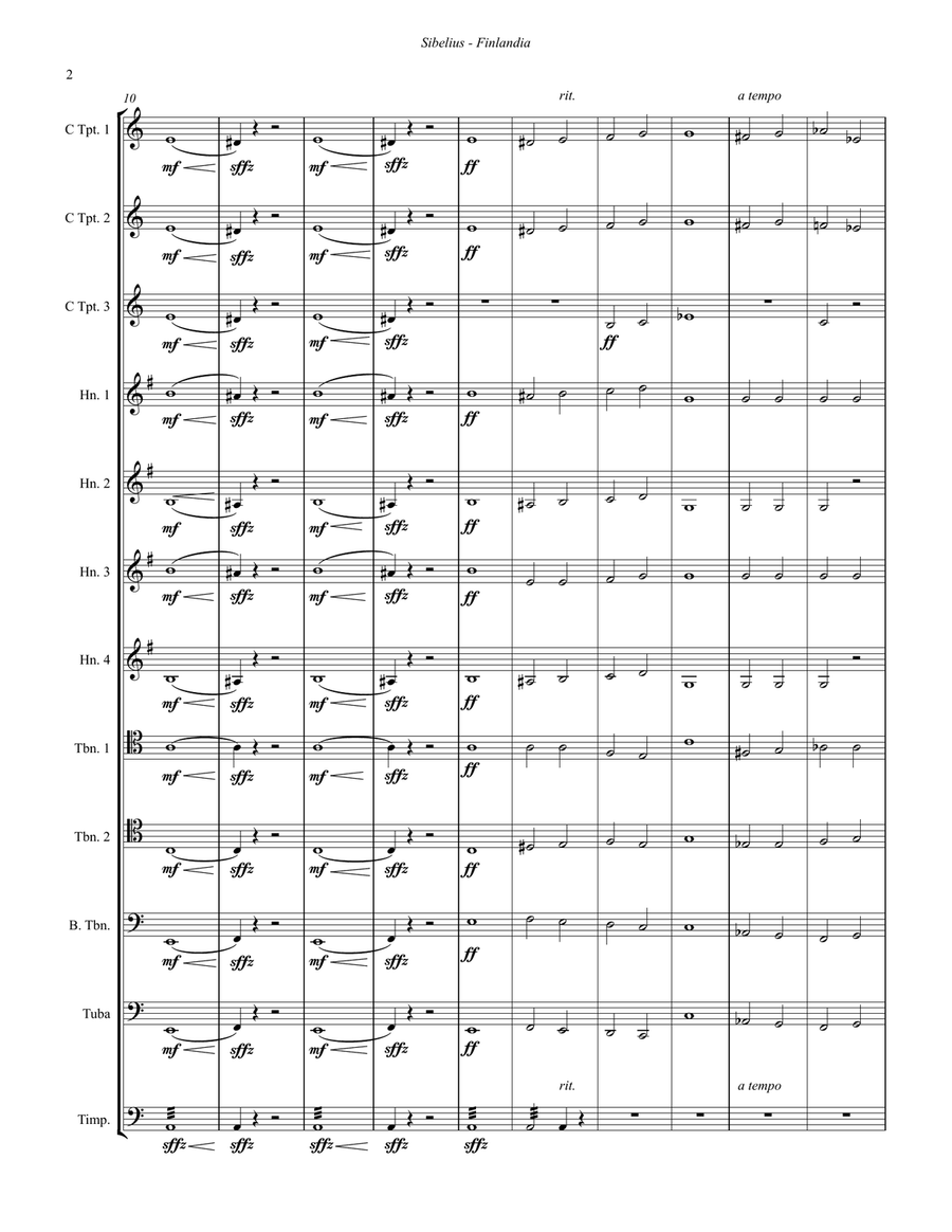 Finlandia for 11-part Brass Ensemble and Timpani Brass Ensemble scores gallery preview page 2