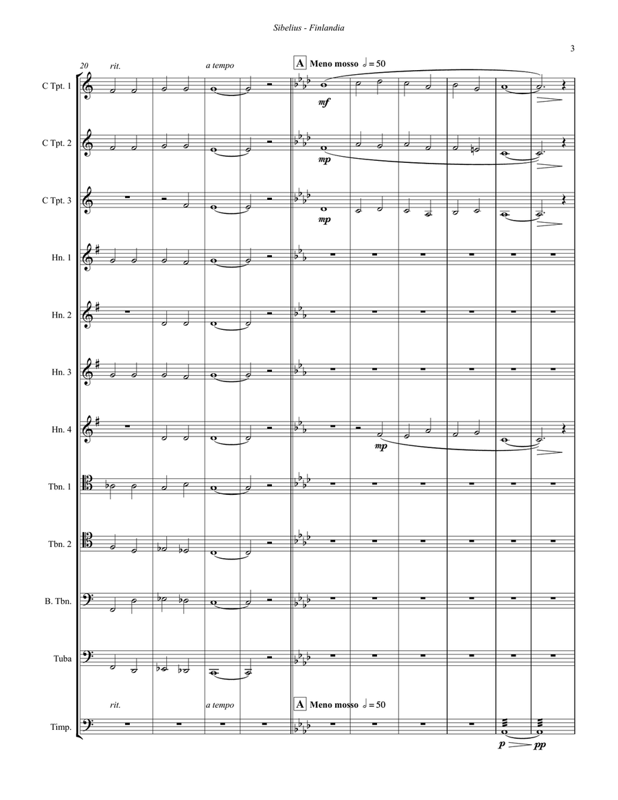 Finlandia for 11-part Brass Ensemble and Timpani Brass Ensemble scores gallery preview page 3