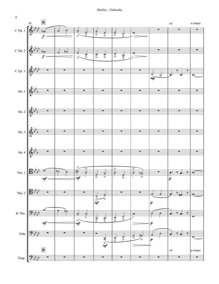 Finlandia for 11-part Brass Ensemble and Timpani Brass Ensemble scores gallery preview page 4