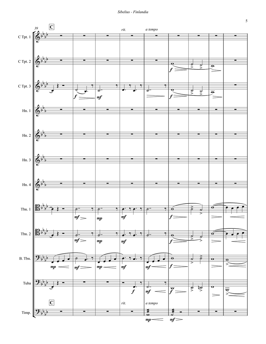 Finlandia for 11-part Brass Ensemble and Timpani Brass Ensemble scores gallery preview page 5