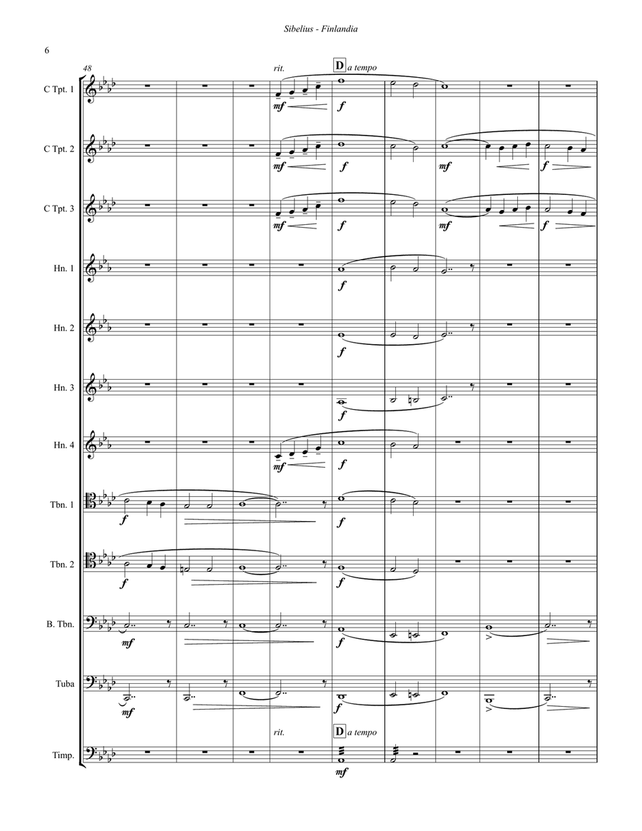Finlandia for 11-part Brass Ensemble and Timpani Brass Ensemble scores gallery preview page 6