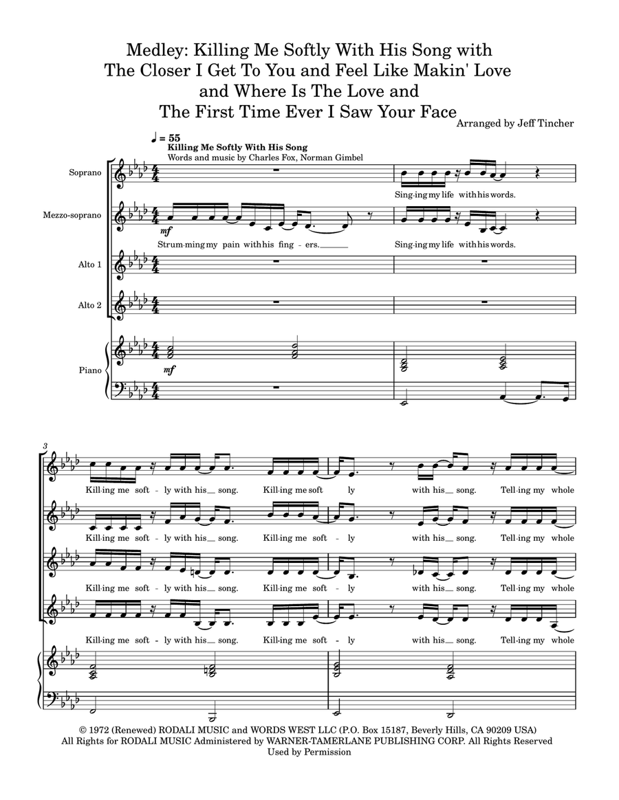 Medley: Killing Me Softly With His Song with The Closer I Get To You, Feel Like Makin' Love, Wher... SSAA scores gallery preview page 2
