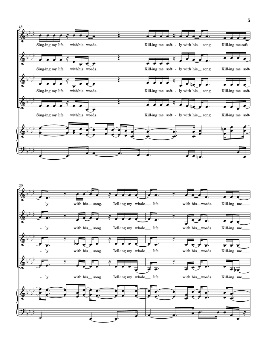 Medley: Killing Me Softly With His Song with The Closer I Get To You, Feel Like Makin' Love, Wher... SSAA scores gallery preview page 6