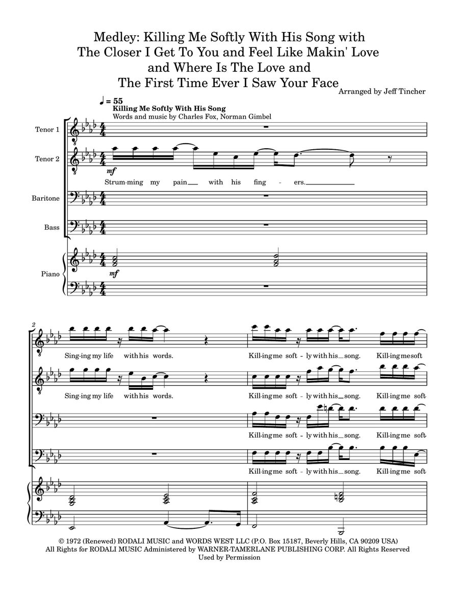 Medley: Killing Me Softly With His Song with The Closer I Get To You, Feel Like Makin' Love, Wher... TTBB scores gallery preview page 2