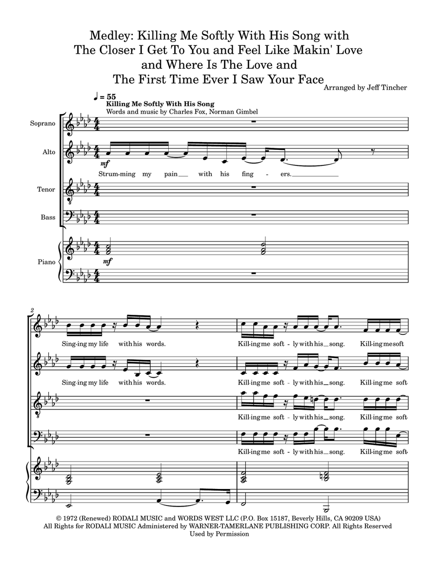 Medley: Killing Me Softly With His Song with The Closer I Get To You, Feel Like Makin' Love, Wher... 4-Part scores gallery preview page 2