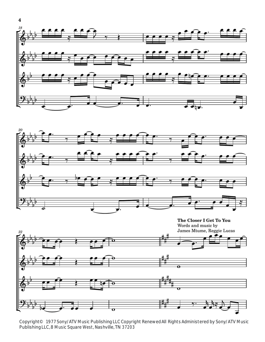Medley: Killing Me Softly With His Song with The Closer I Get To You, Feel Like Makin' Love, Wher... Woodwind Quartet scores gallery preview page 5