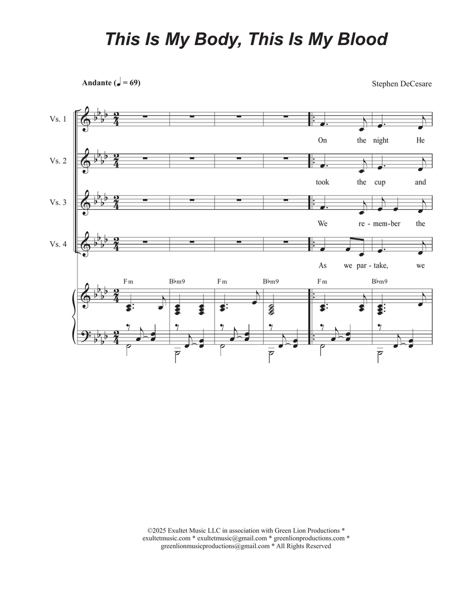 This Is My Body, This Is My Blood (Vocal solo) Piano, Vocal scores gallery preview page 1