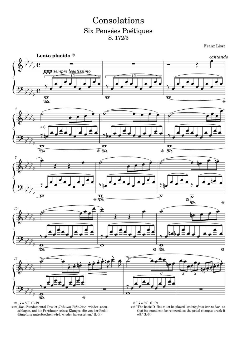 Consolation S.172 NO.3 - Franz Liszt Piano Solo scores gallery preview page 1