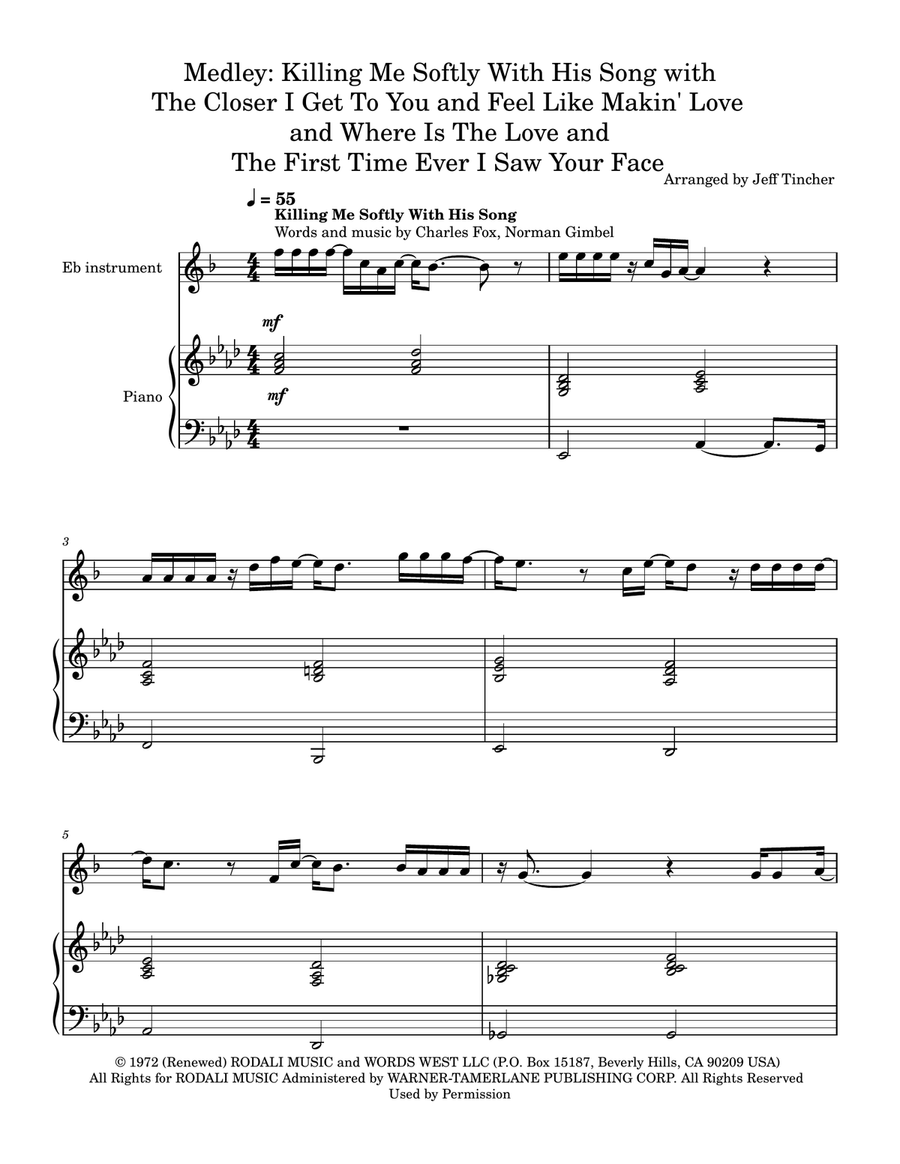 Medley: Killing Me Softly With His Song with The Closer I Get To You, Feel Like Makin' Love, Wher... Alto Saxophone scores gallery preview page 2