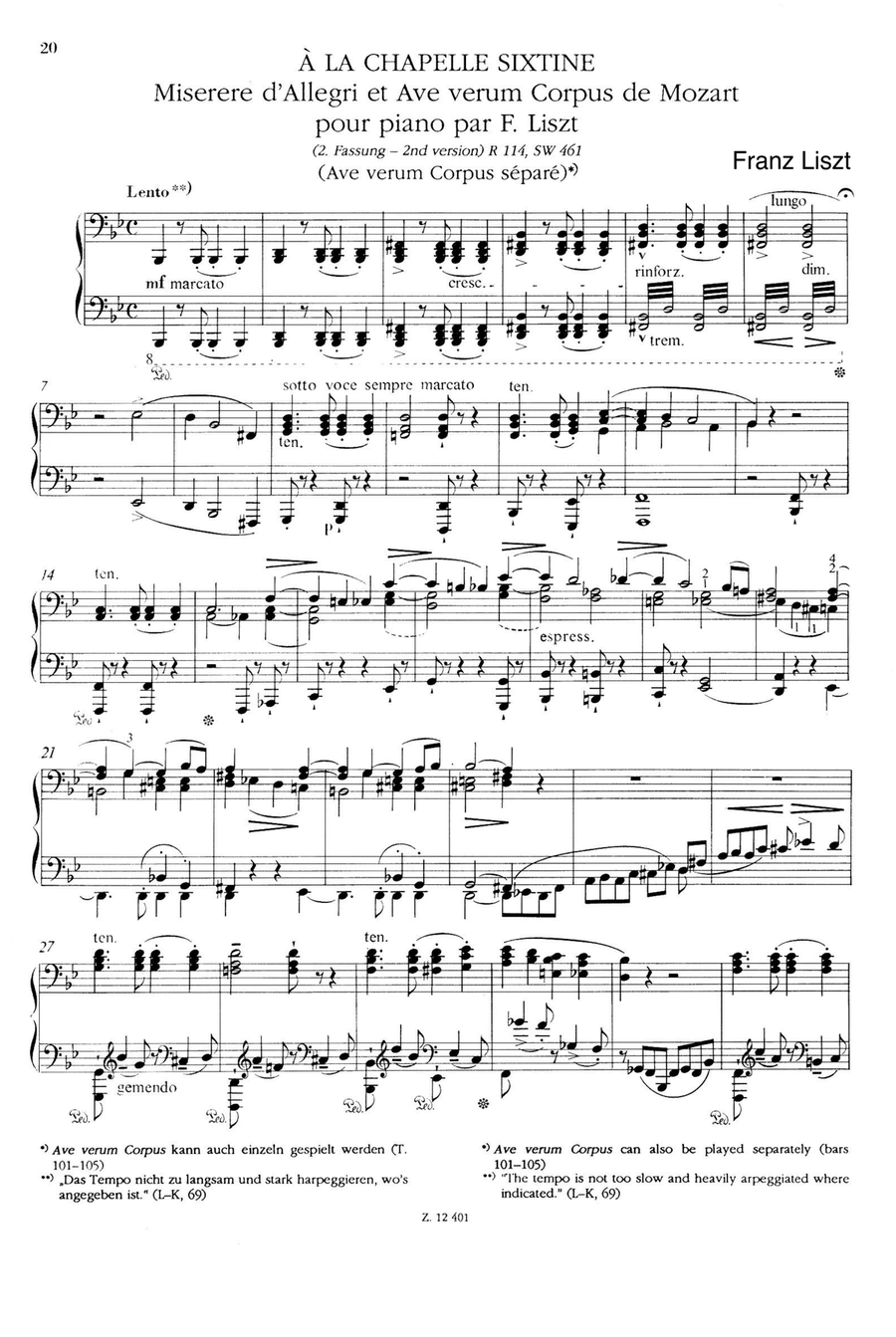 A la Chapelle Sixtine - Franz Liszt Piano Solo scores gallery preview page 1