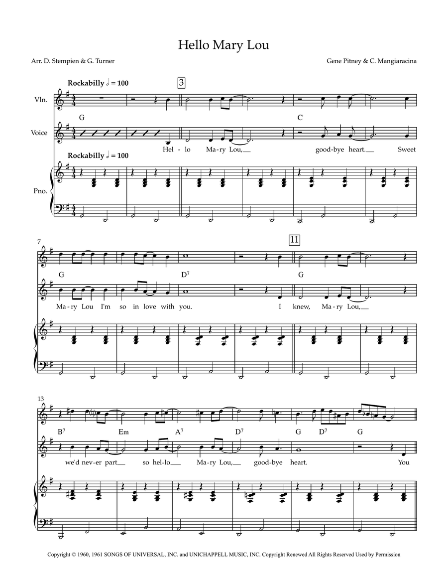 Hello Mary Lou Hello Mary Lou Piano, Vocal scores gallery preview page 1