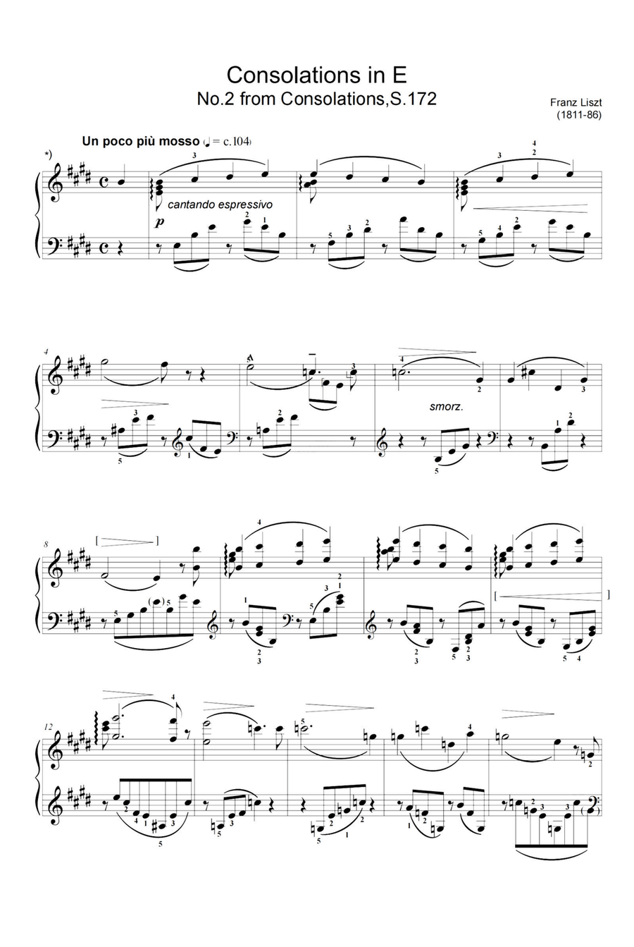 Consolations in E No.2 from Consolations S.172 - Franz Liszt Piano Solo scores gallery preview page 1