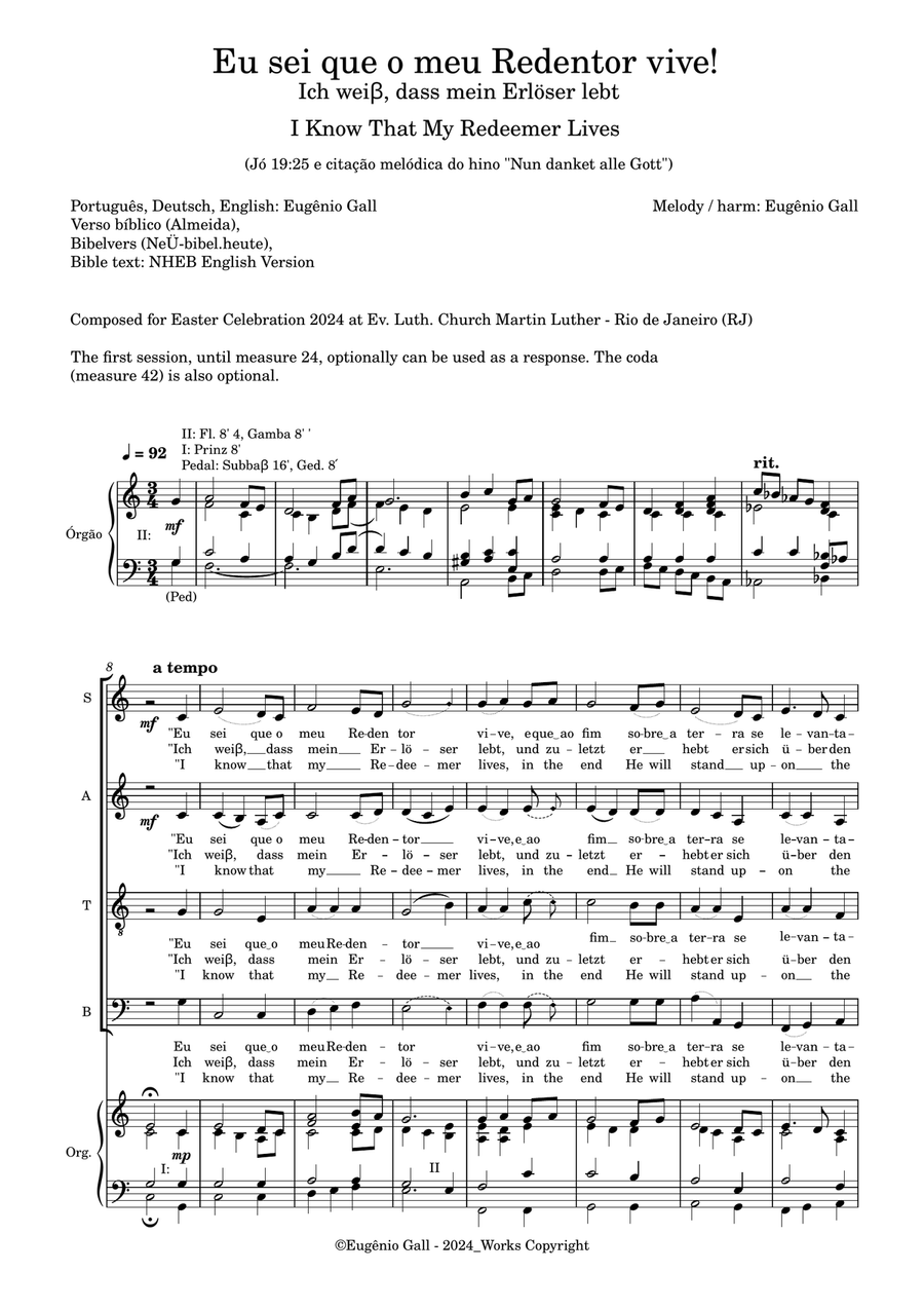 I Know That My Redeemer Lives / Eu sei que o meu Redentor vive / Ich weiß, dass mein Erlöser lebt 4-Part scores gallery preview page 1