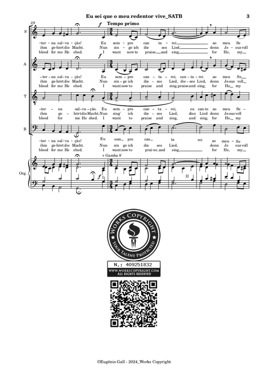 I Know That My Redeemer Lives / Eu sei que o meu Redentor vive / Ich weiß, dass mein Erlöser lebt 4-Part scores gallery preview page 3