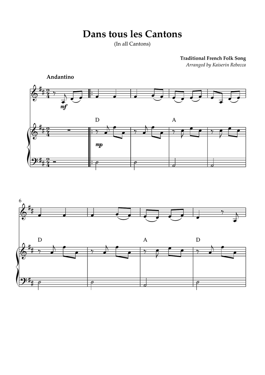 Dans tous les Cantons (In all Cantons) Violin Solo scores gallery preview page 1
