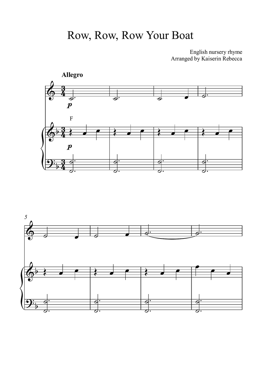 Row, Row, Row Your Boat Row, Row, Row Your Boat Piano scores gallery preview page 1