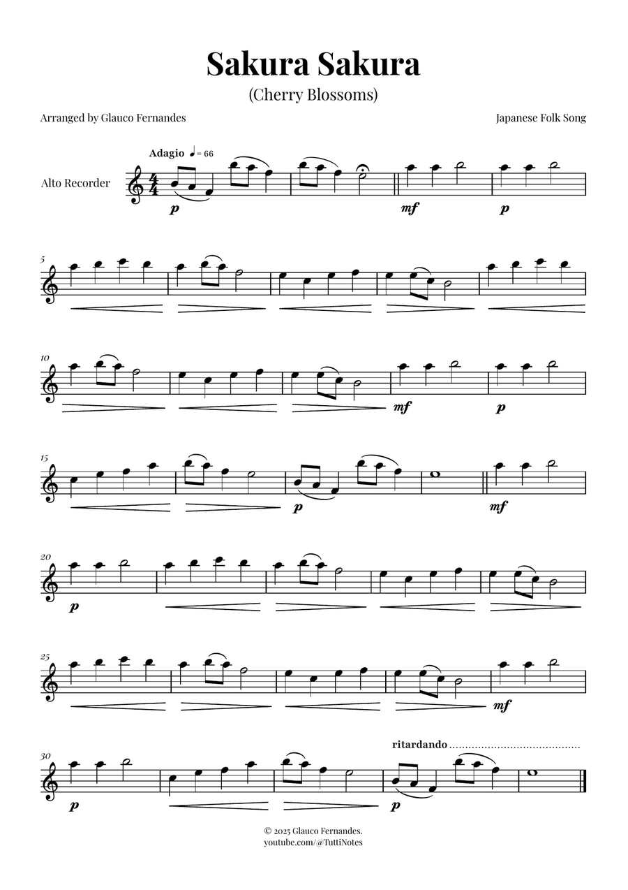 Sakura Sakura (Cherry Blossoms) - ENCHANTING Sheet Music Alto Recorder scores gallery preview page 1