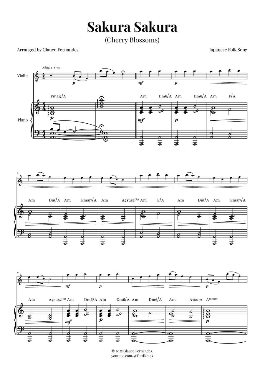 Sakura Sakura (Cherry Blossoms) - ENCHANTING Sheet Music Violin Solo scores gallery preview page 1