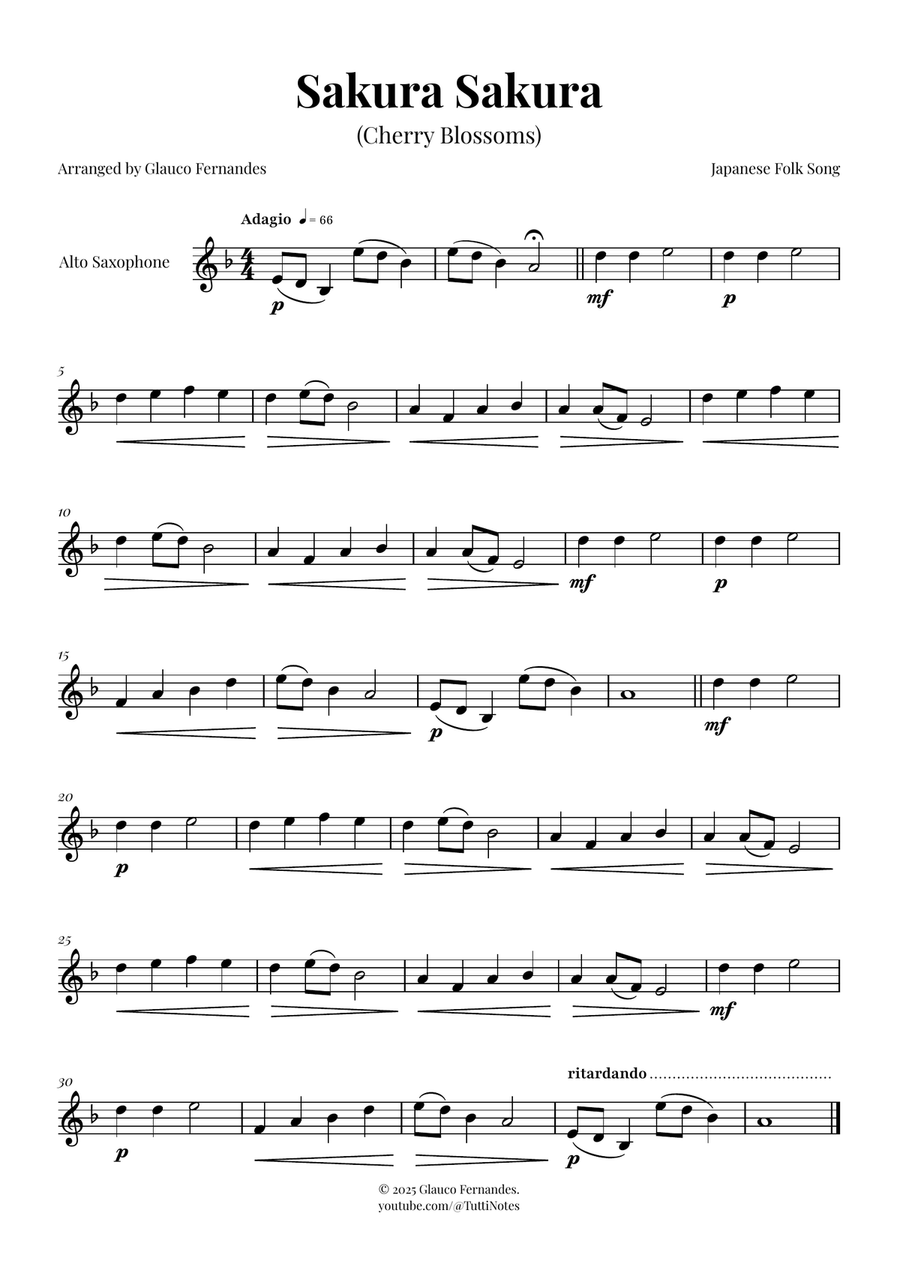 Sakura Sakura (Cherry Blossoms) - ENCHANTING Sheet Music Alto Saxophone scores gallery preview page 1