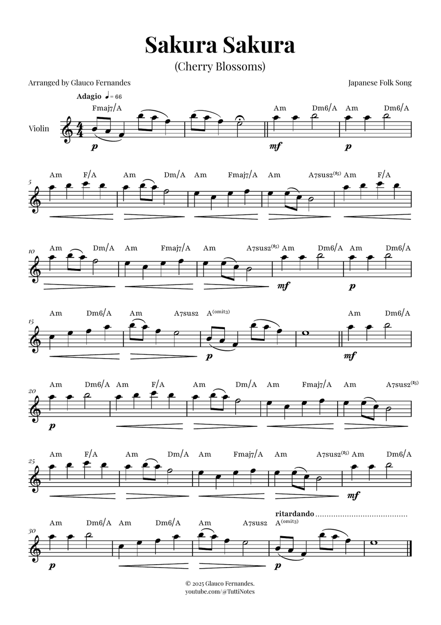 Sakura Sakura (Cherry Blossoms) - ENCHANTING Sheet Music Violin Solo scores gallery preview page 1