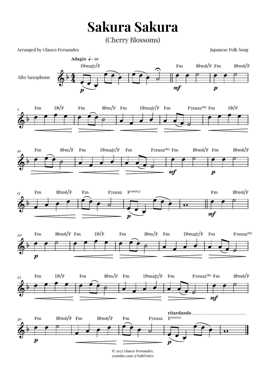 Sakura Sakura (Cherry Blossoms) - ENCHANTING Sheet Music Alto Saxophone scores gallery preview page 1