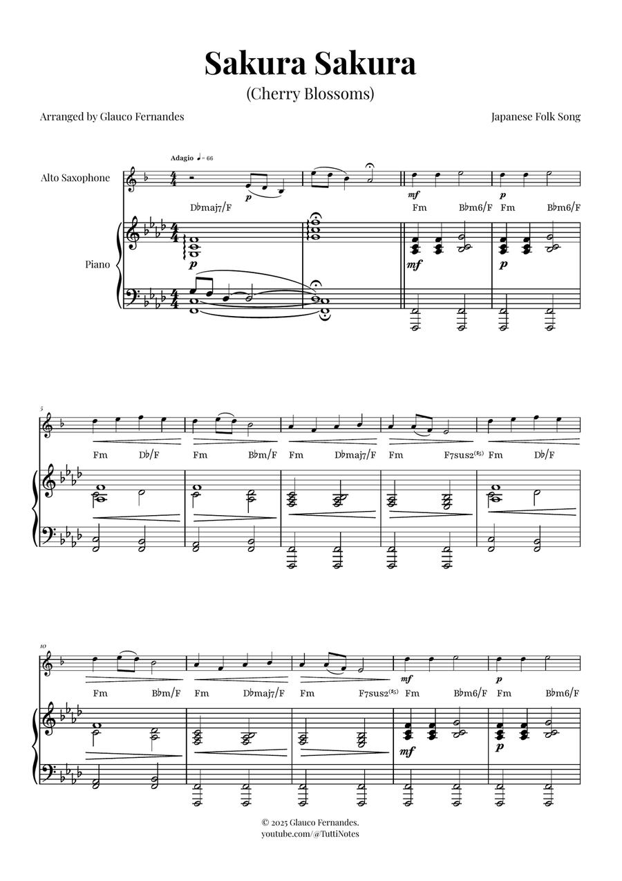 Sakura Sakura (Cherry Blossoms) - ENCHANTING Sheet Music Alto Saxophone scores gallery preview page 1