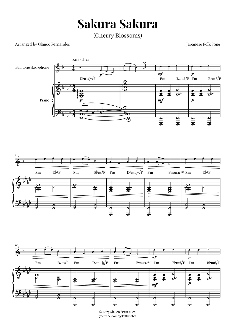 Sakura Sakura (Cherry Blossoms) - ENCHANTING Sheet Music Baritone Saxophone scores gallery preview page 1