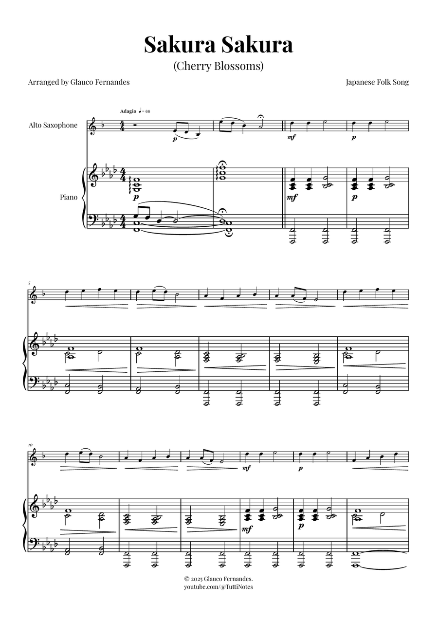 Sakura Sakura (Cherry Blossoms) - ENCHANTING Sheet Music Alto Saxophone scores gallery preview page 1