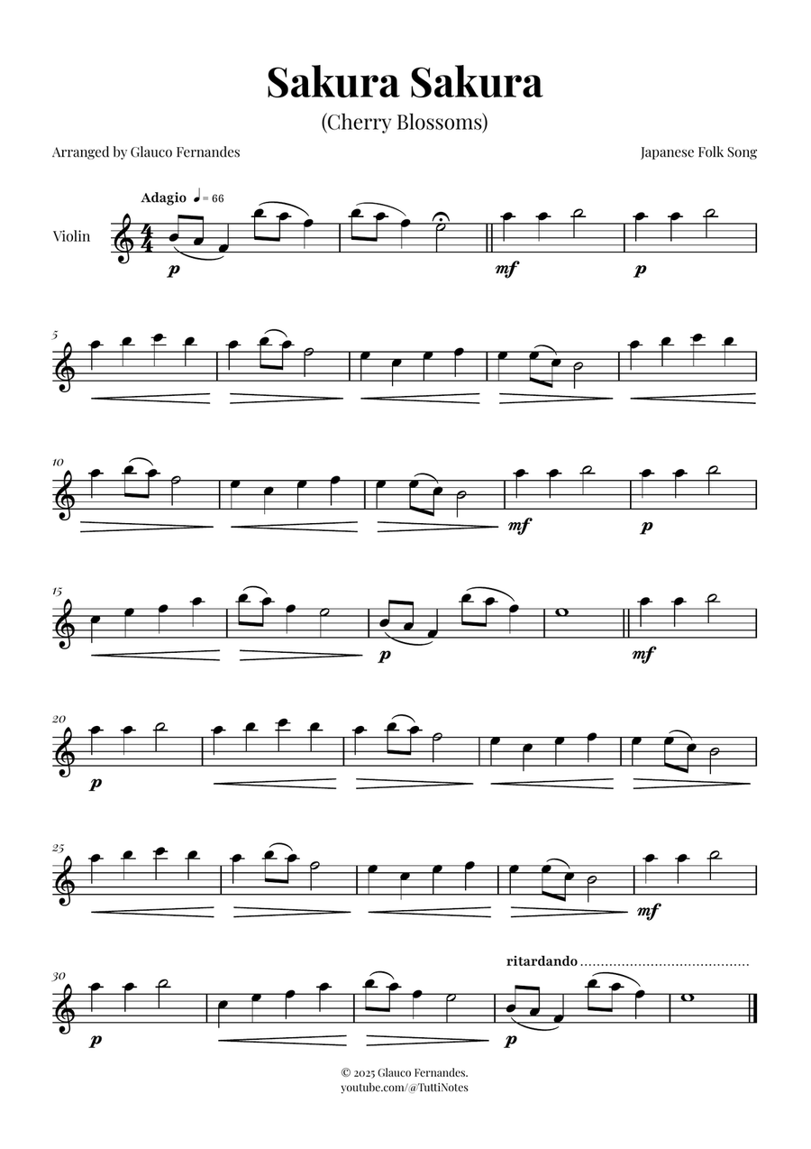 Sakura Sakura (Cherry Blossoms) - ENCHANTING Sheet Music Violin Solo scores gallery preview page 1