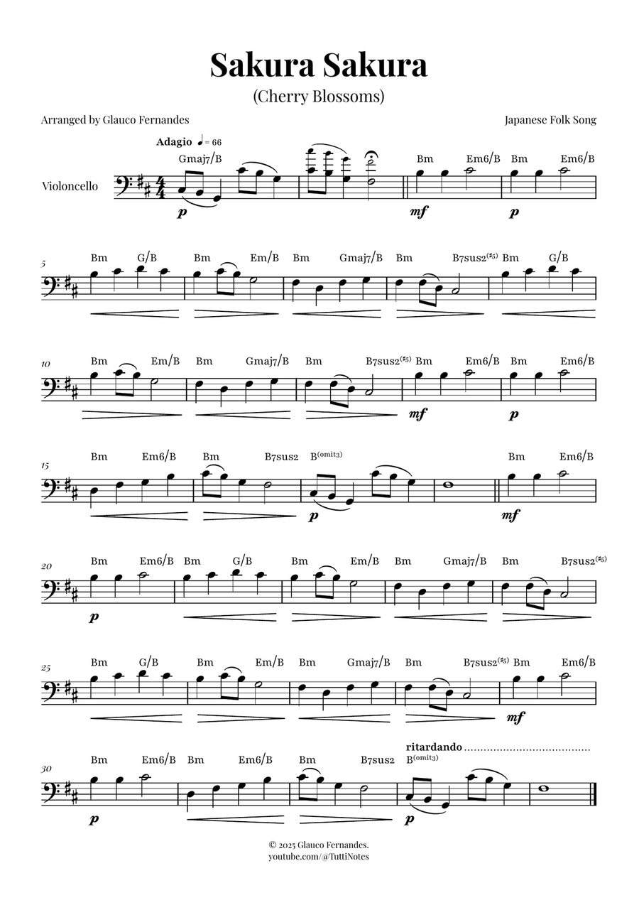 Sakura Sakura (Cherry Blossoms) - ENCHANTING Sheet Music Cello Solo scores gallery preview page 1