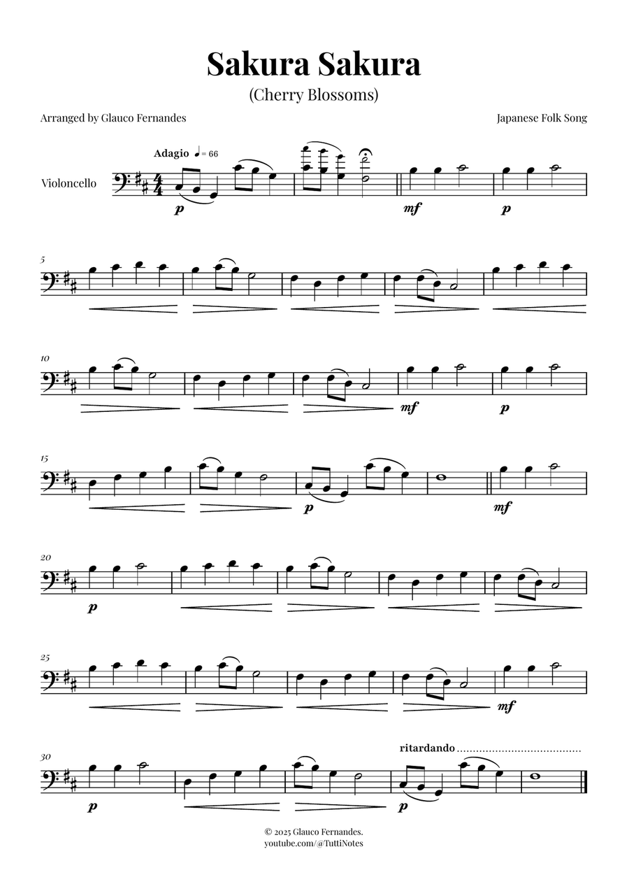 Sakura Sakura (Cherry Blossoms) - ENCHANTING Sheet Music Cello Solo scores gallery preview page 1