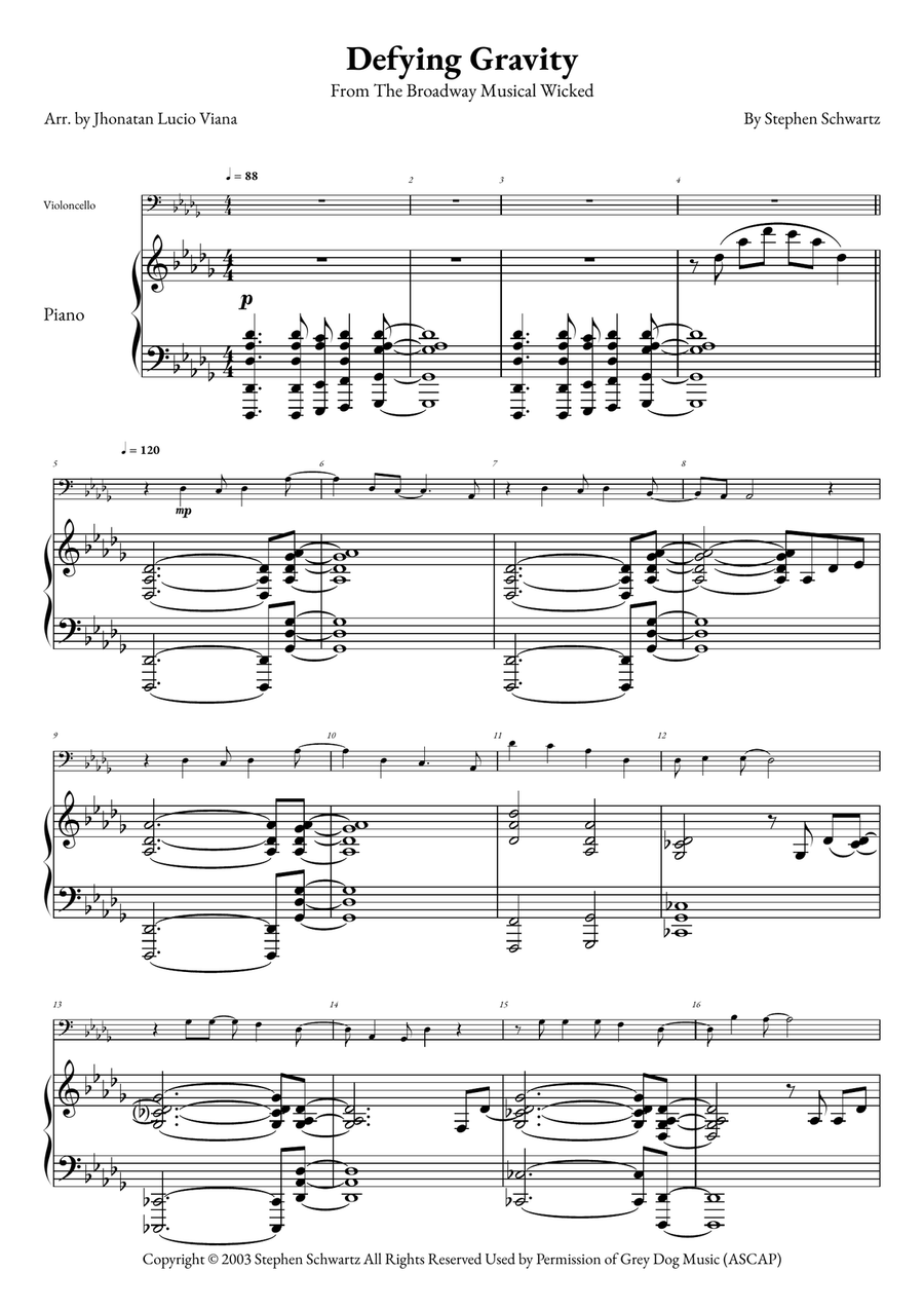 Defying Gravity Piano scores gallery preview page 1
