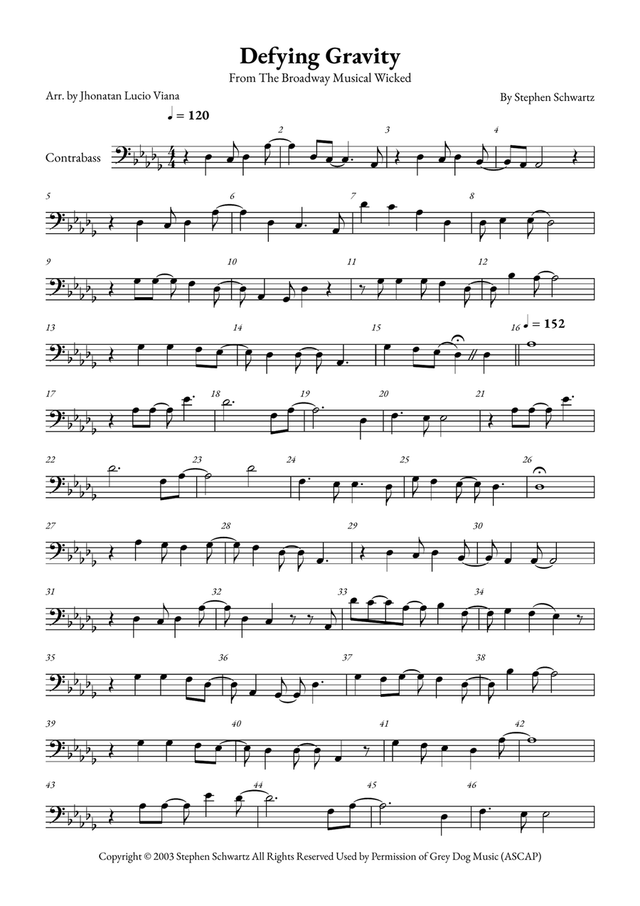 Defying Gravity Defying Gravity Double Bass scores gallery preview page 1