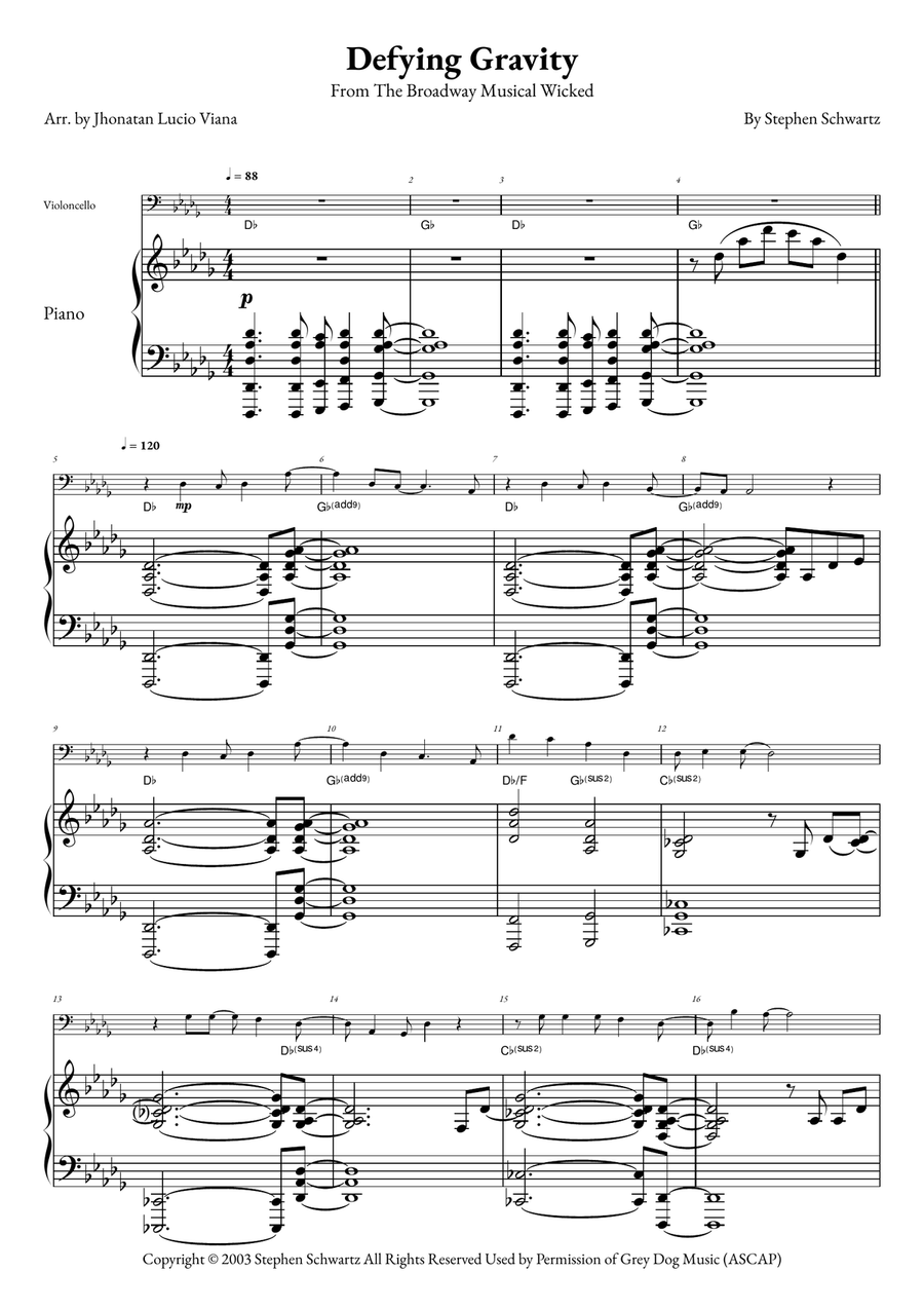 Defying Gravity Piano scores gallery preview page 1