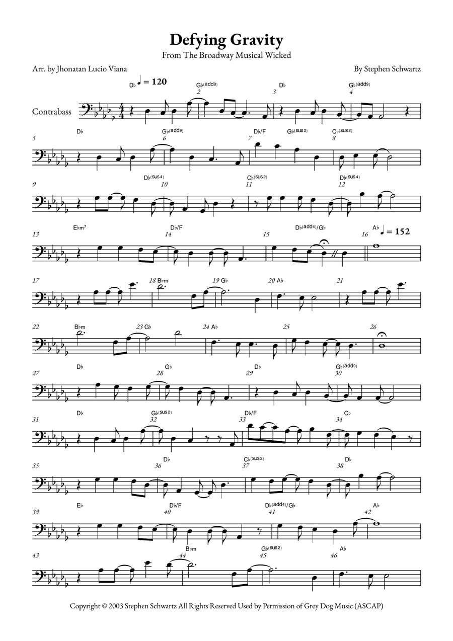 Defying Gravity Defying Gravity Double Bass scores gallery preview page 1