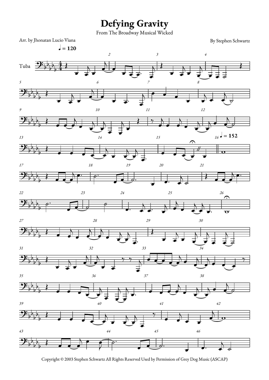 Defying Gravity Tuba scores gallery preview page 1